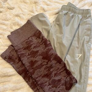 Gymshark Gray Joggers and Camo Leggings